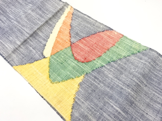 アンティーク　手織り真綿紬抽象模様織出し名古屋帯